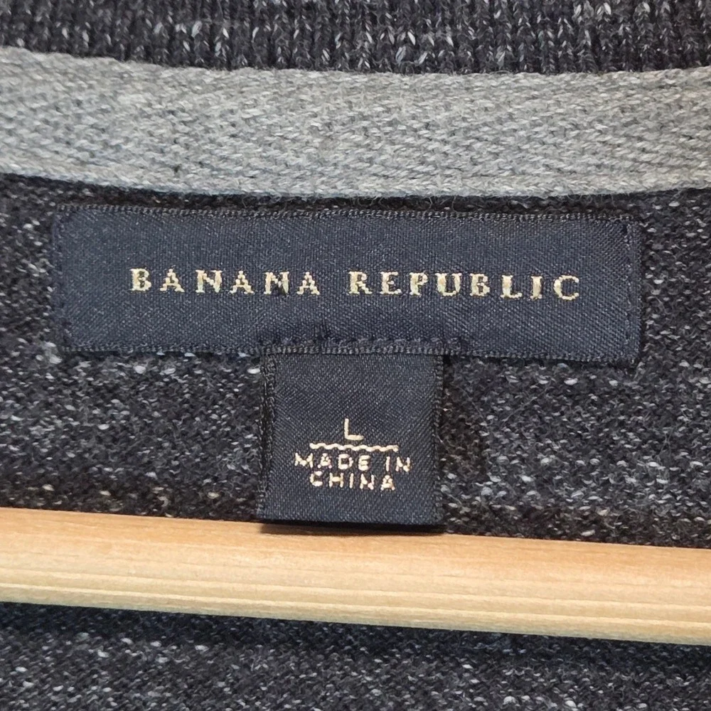 Banana Republic Mens Sweater Dark Heather Gray Striped‎ 1/4 Zip Size L Preppy